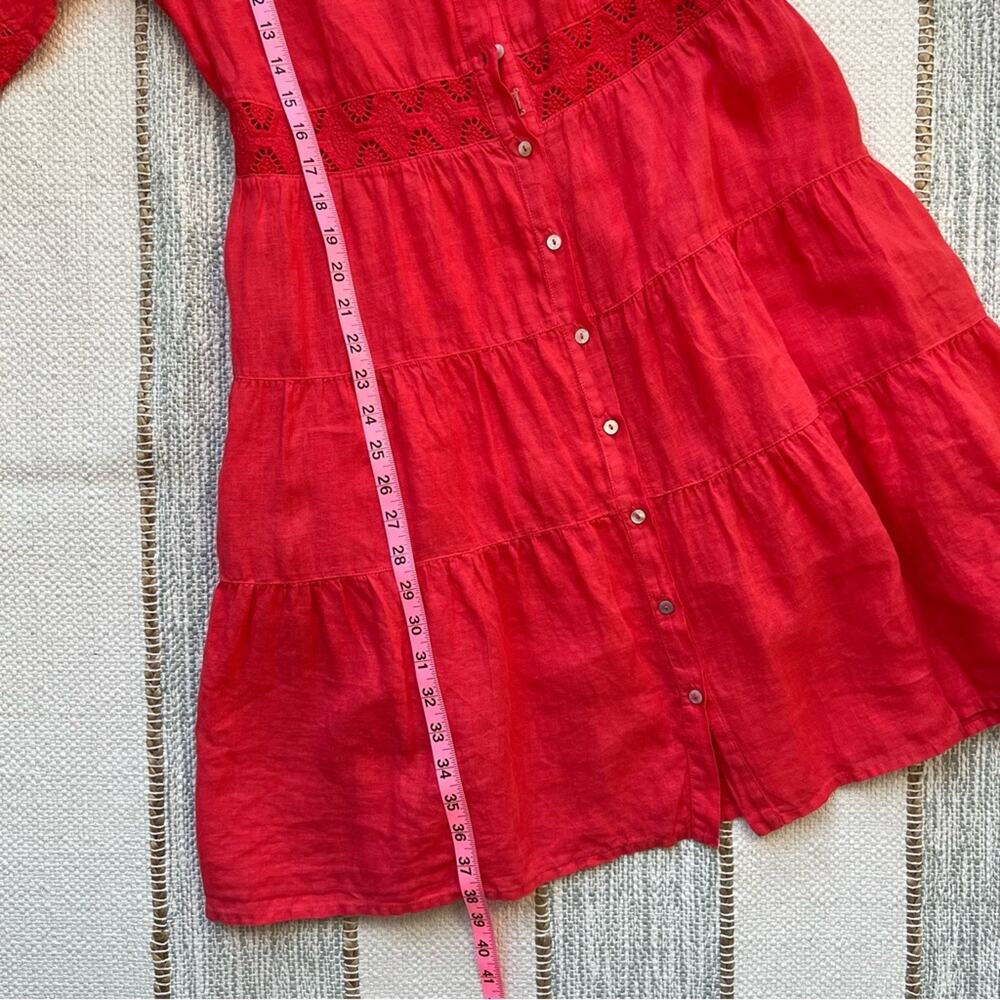 120% Lino Embroidered 100% Linen Shirtdress In Tulip Women’s Size 44 US 8 - Picture 6 of 11